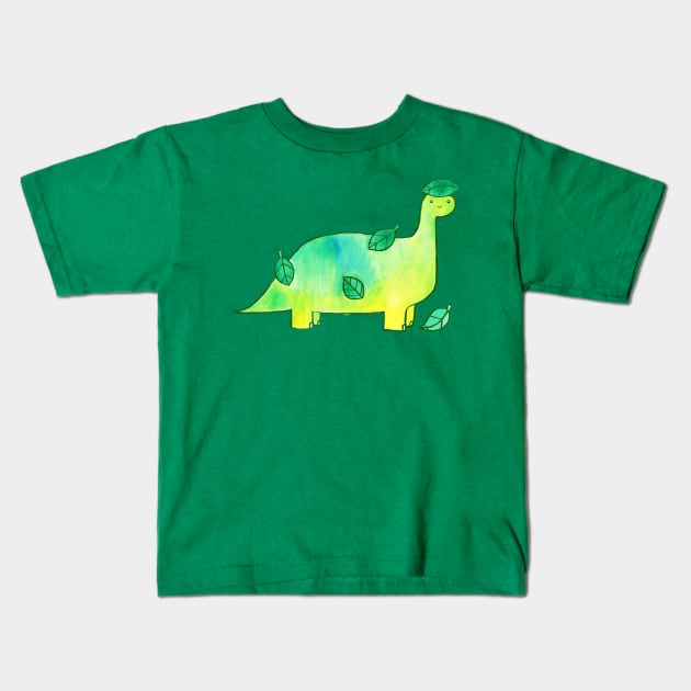 Leaf Dinosaur Watercolor Kids T-Shirt by saradaboru